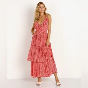 Cleobella Coral Pink Tiered Maxi Dress
